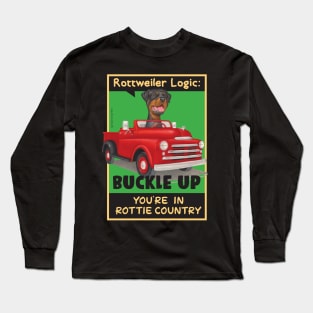 Rottweiler in red truck Long Sleeve T-Shirt